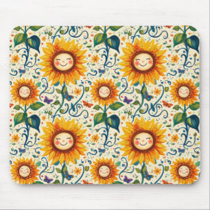 Happy Sunflowers: Cheery Sunflower Pattern Mouse Pad