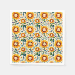 Happy Sunflowers: Cheery Sunflower Pattern Napkins