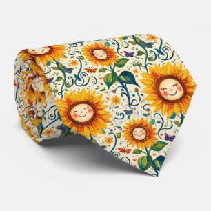 Happy Sunflowers: Cheery Sunflower Pattern Neck Tie