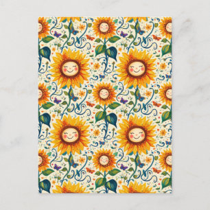 Happy Sunflowers: Cheery Sunflower Pattern Postcard
