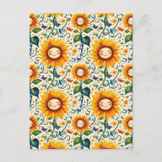 Happy Sunflowers: Cheery Sunflower Pattern Postcard