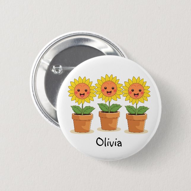 Happy Sunflowers Personalized Button (Front & Back)