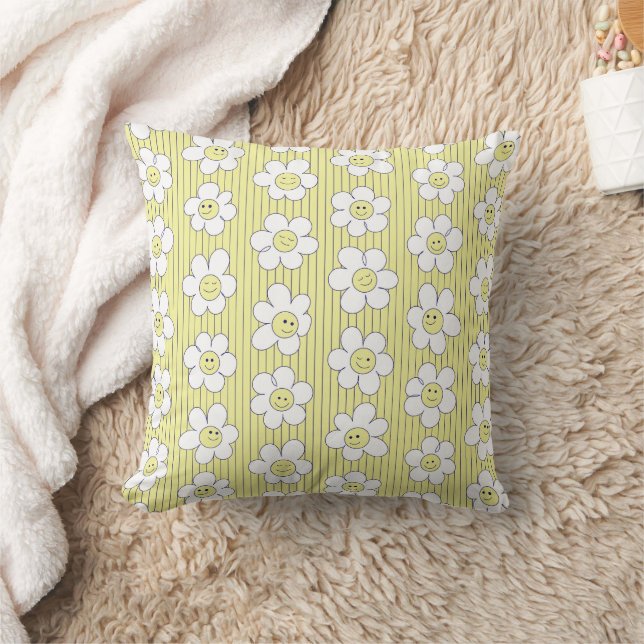 Happy Sunflowers Throw Pillow (Blanket)