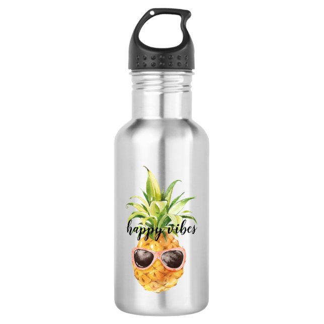 Happy Sunglasses Pineapple Stainless Steel Water Bottle (Front)