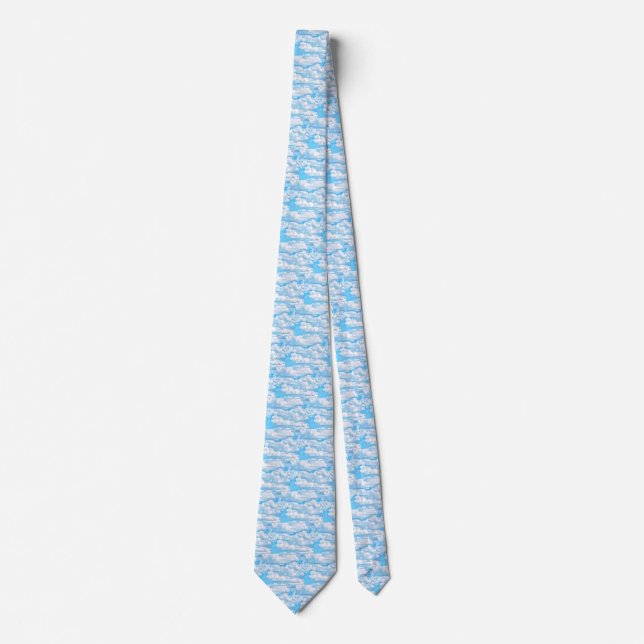 Happy Sunny Clouds All Over Print Background Neck Tie (Front)