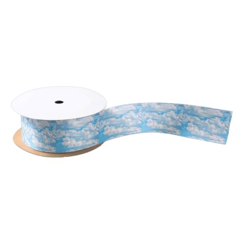 Happy Sunny Clouds All Over Print Background Satin Ribbon