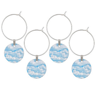 Happy Sunny Clouds All Over Print Background Wine Charm