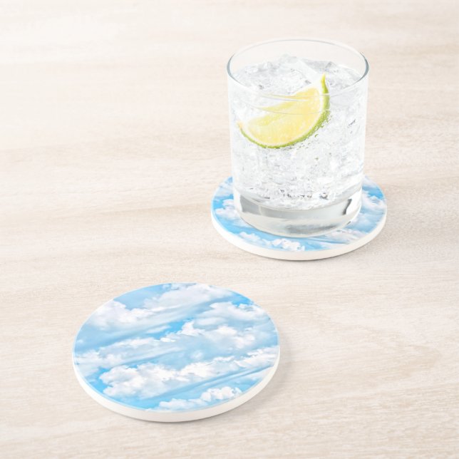 Happy Sunny Clouds Background Scenery Drink Coaster (Side)
