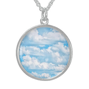 Happy Sunny Clouds Background Scenery Sterling Silver Necklace