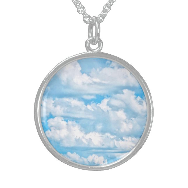 Happy Sunny Clouds Background Scenery Sterling Silver Necklace (Front)