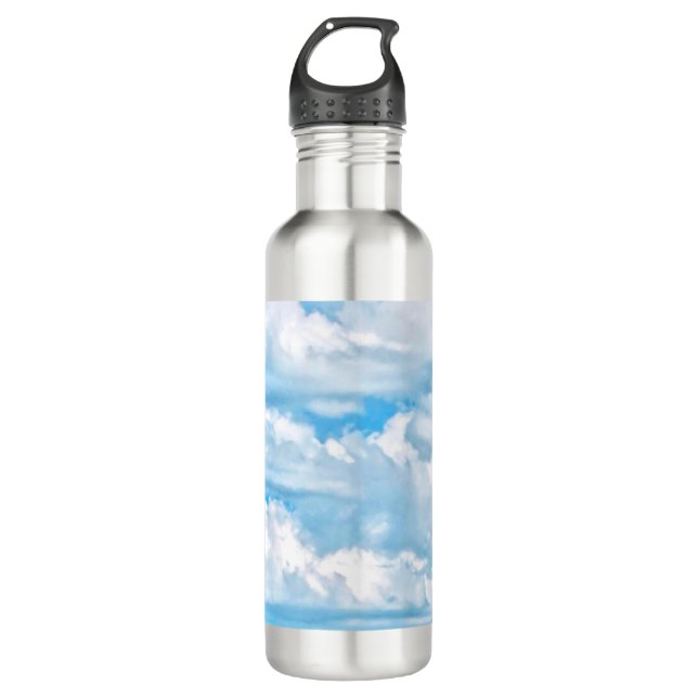 Happy Sunny Clouds Background Scenery Water Bottle (Front)