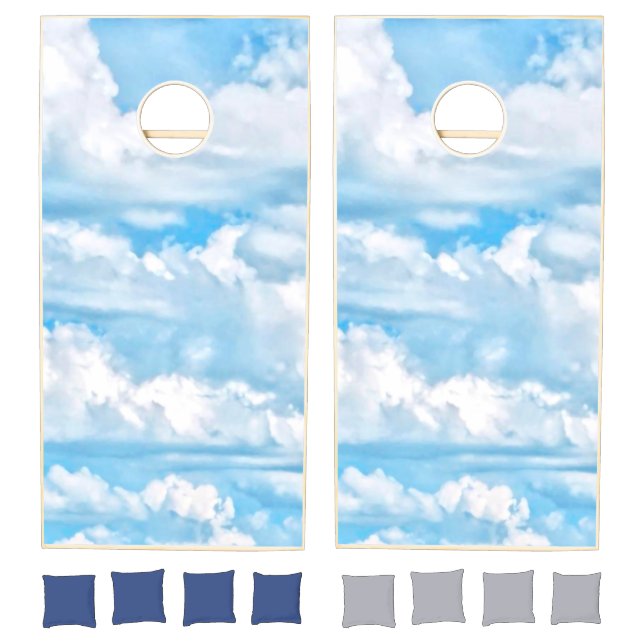 Happy Sunny Clouds Blue Background Cornhole Set (Set)