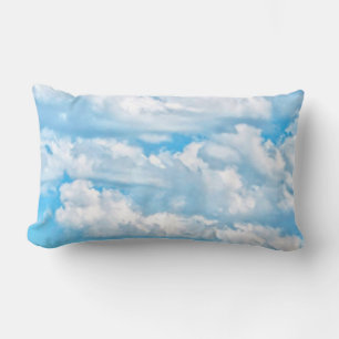 Happy Sunny Clouds Blue Background Lumbar Pillow