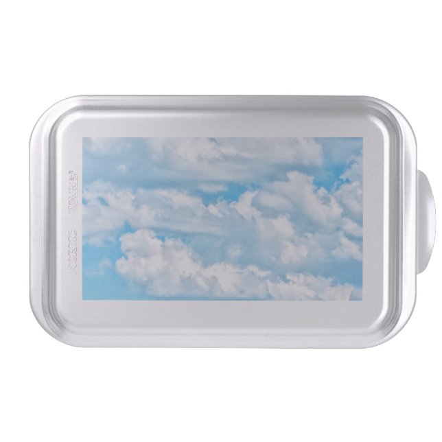 Happy Sunny Clouds Light Blue Sky Background Cake Pan (Front)