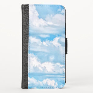 Happy Sunny Clouds Light Blue Sky Background iPhone XS Wallet Case
