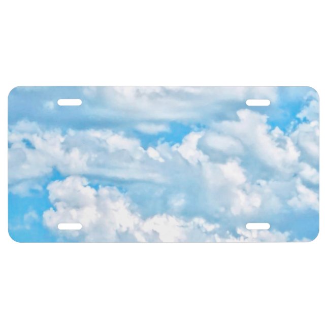 Happy Sunny Clouds Light Blue Sky Background License Plate (Front)