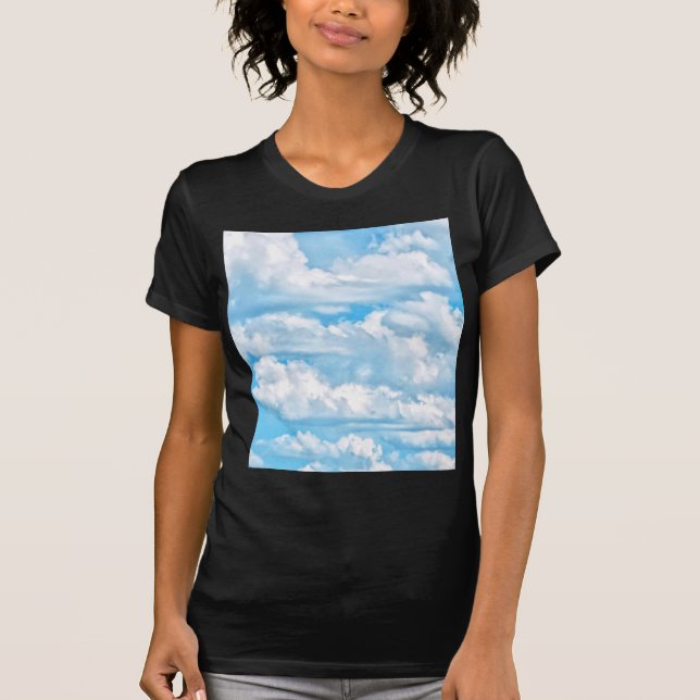 Happy Sunny Clouds Light Blue Sky Background T-Shirt (Front)