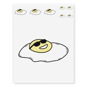 Happy Sunny Side Up Egg with Face - Sunglasses Temporary Tattoos