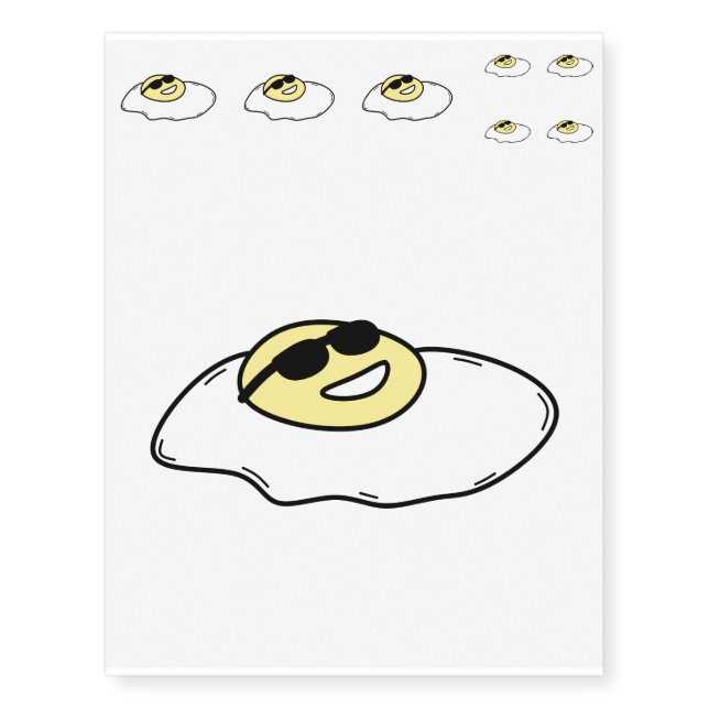 Happy Sunny Side Up Egg with Face - Sunglasses Temporary Tattoos (Front)