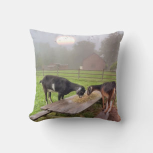 Happy Sunset Goats Throw Pillow