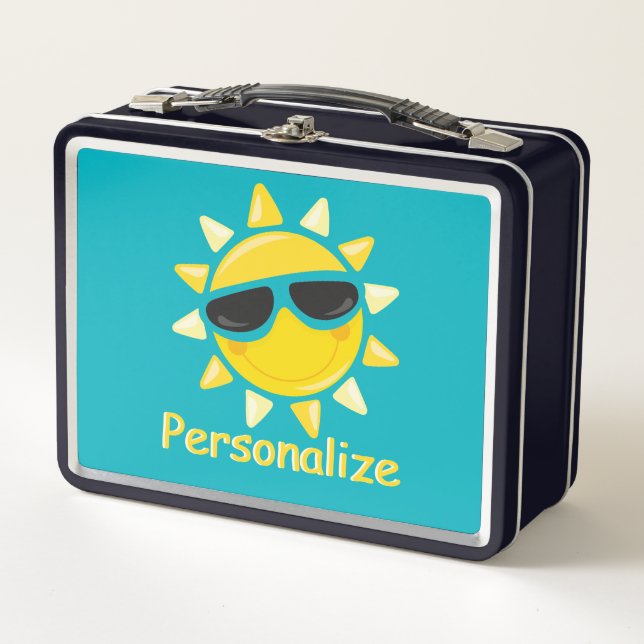 Happy Sunshine Cool Sun Sunglasses Personalized Metal Lunch Box (Front)