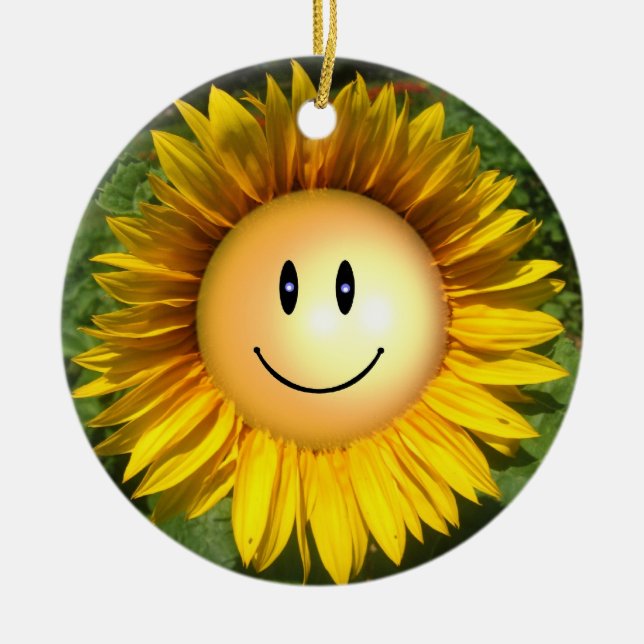 Happy Sunshine Flower Ceramic Ornament (Front)