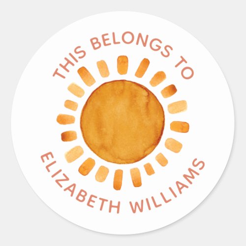 Happy Sunshine Personalized Name School  Classic Round Sticker