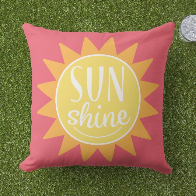 Happy Sunshine Pink and Yellow Outdoor Pillow (Grass)