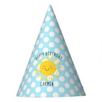 Happy Sunshine Polka Dot Blue Birthday Party Hat by kidslife at Zazzle
