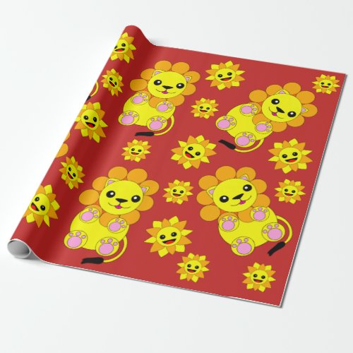 Happy Sunshine Sunflower Lion Children Adult Wrapping Paper