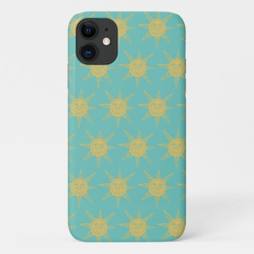 Happy Sunshine Suns Pattern teal iPhone 11 Case