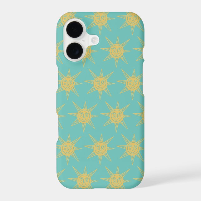 Happy Sunshine Suns Pattern teal Iphone Case (Back)
