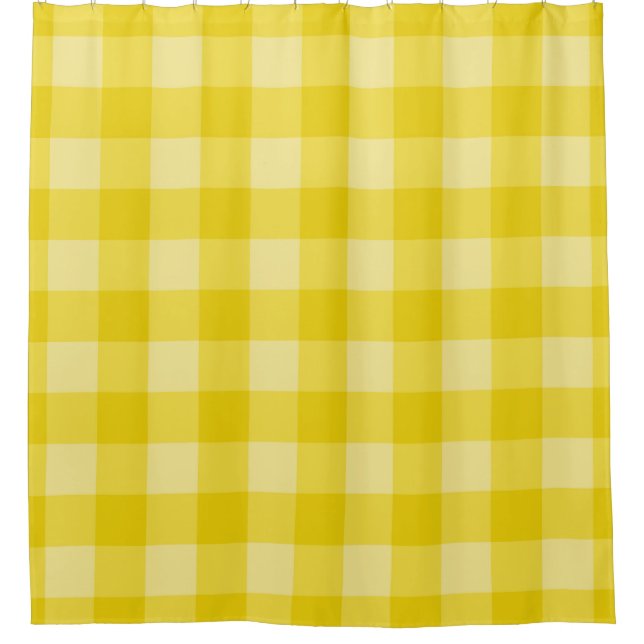 Happy Sunshine Yellow Checkered Squares Plaid Shower Curtain (Front)