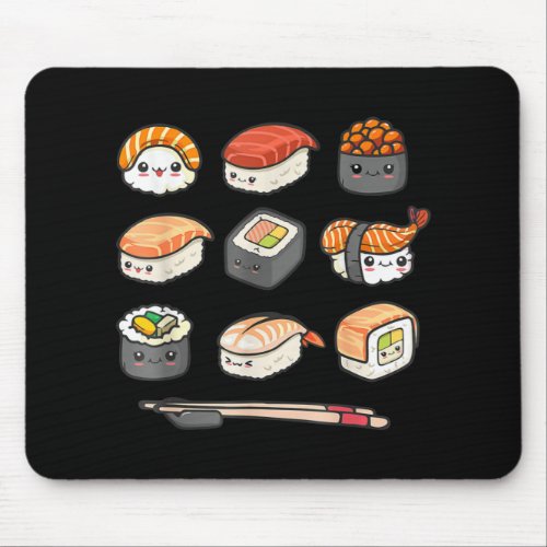 Happy Sushi Anime Kawaii Set Japanese Food Lover O Mouse Pad