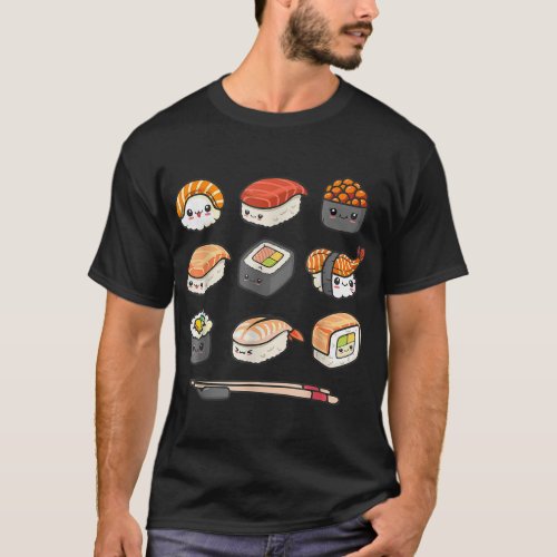 Happy Sushi Anime Kawaii Set Japanese Food Lover O T_Shirt