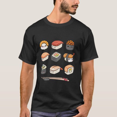 Happy Sushi Anime Kawaii Set Japanese Food Otakuga T_Shirt