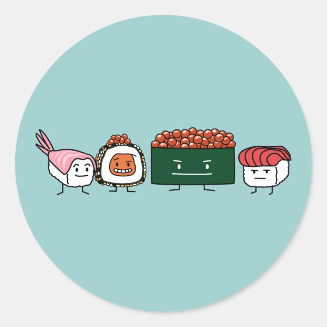 Happy Sushi Brothers rice Japanese shrimp salmon Classic Round Sticker (Front)