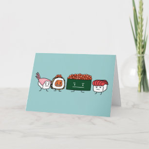 Happy Sushi Brothers rice Japanese shrimp salmon Letterpress Thank You Card