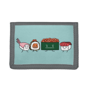 Happy Sushi Brothers rice Japanese shrimp salmon Tri-fold Wallet
