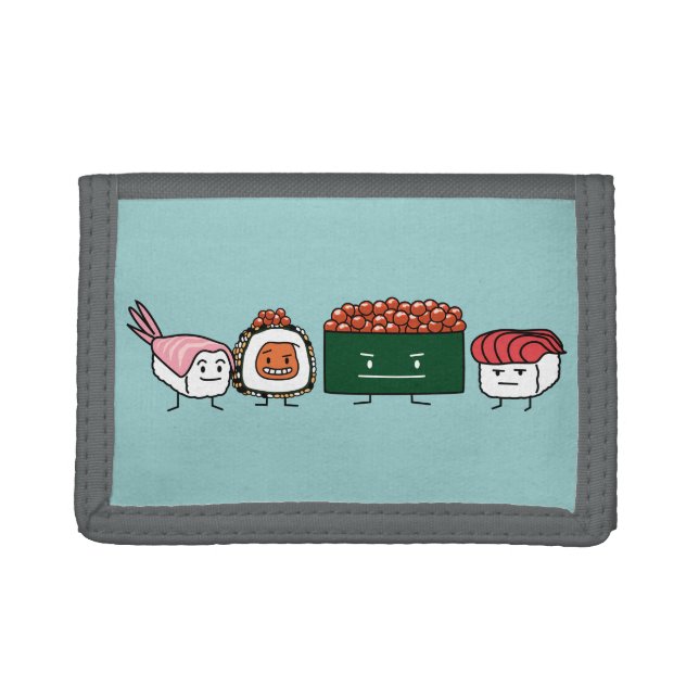 Happy Sushi Brothers rice Japanese shrimp salmon Tri-fold Wallet (Front)