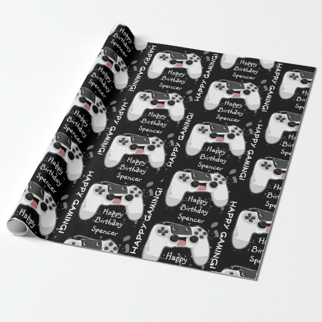 Happy & Sweaty Game Controller Personalized Wrapping Paper (Unrolled)