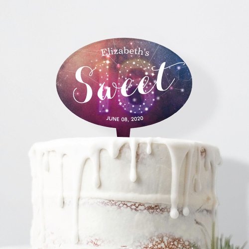 Happy Sweet 16 Birthday Galaxy Star Constellations Cake Topper