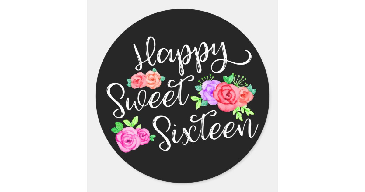 Happy Sweet 16 Birthday Girl Edgy Roses &amp; Black Classic Round Sticker