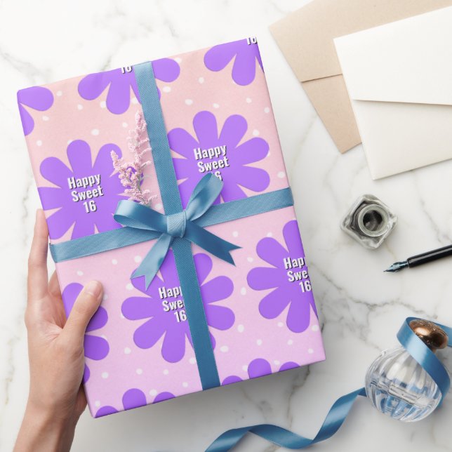 Happy Sweet 16 Purple Daisy  Wrapping Paper (Gifting)