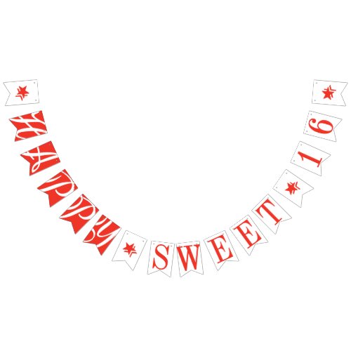 HAPPY SWEET 16 Scarlet Red Birthday Decor Bunting Flags