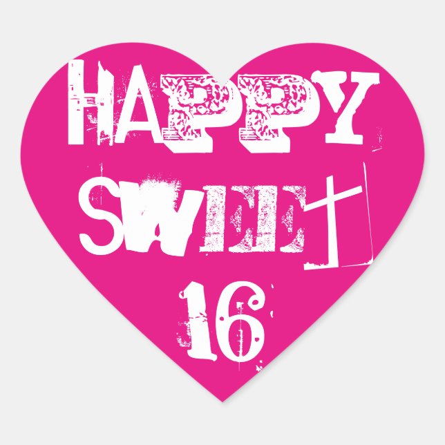 Happy Sweet 16 Sticker Pink White Heart (Front)