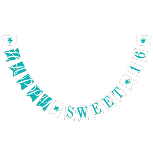 HAPPY SWEET 16 Teal Birthday Decor Bunting Flags