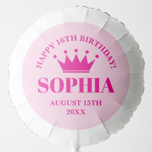 Happy Sweet 16th Birthday pink princess crown Balloon