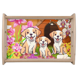 Happy Sweet Brown & White Dogs For Dog Lovers Serving Tray