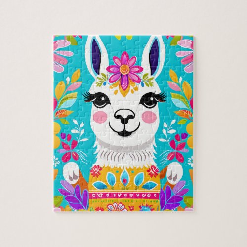 Happy Sweet Floral Llama Jigsaw Puzzle